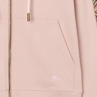 Check Trim Cotton Zip Hoodie in Bouquet pink - Women | Burberry® Official