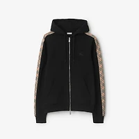 Check Trim Cotton Zip Hoodie in Black - Men | Burberry® Official