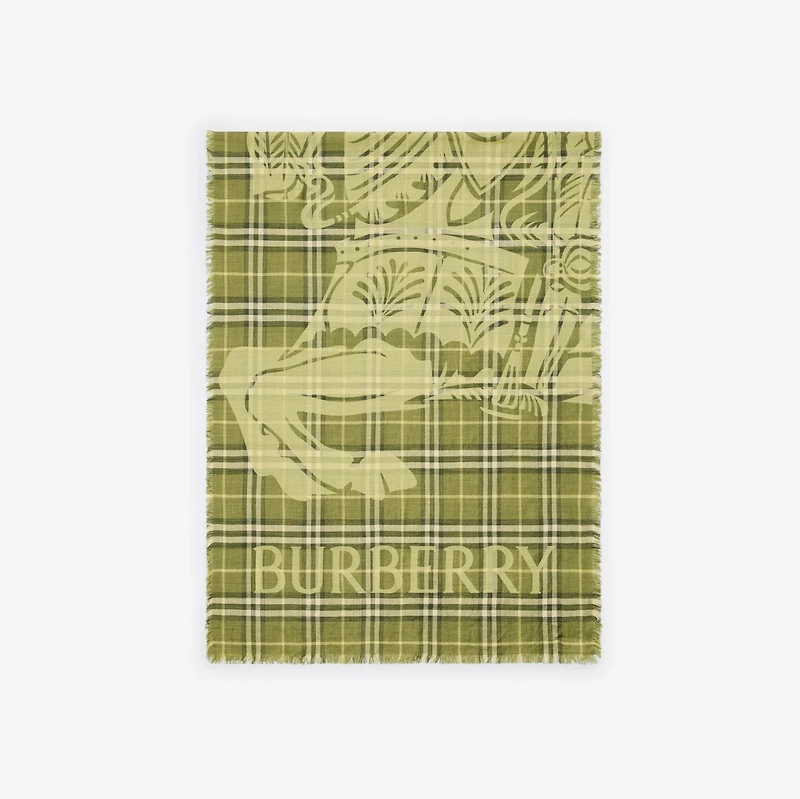 Wide EKD Check Wool Silk Scarf in Pea green | Burberry® Official