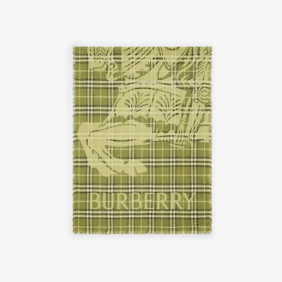 Wide EKD Check Wool Silk Scarf in Pea green | Burberry® Official