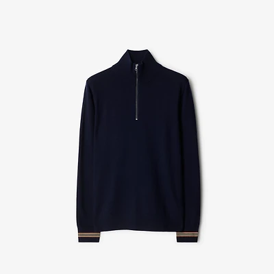 Icon Stripe Trim Wool Half-zip Sweater in Navy - Men | Burberry® Official