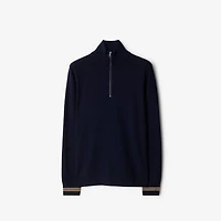 Icon Stripe Trim Wool Half-zip Sweater in Navy - Men | Burberry® Official