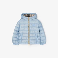 Checker-tape Nylon Hooded Puffer Jacket in Ice blue | Burberry® Official