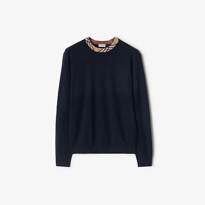 Check Trim Wool Sweater in Navy - Men | Burberry® Official
