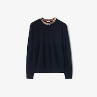 Check Trim Wool Sweater in Navy - Men | Burberry® Official
