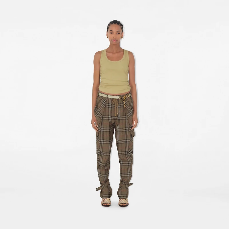 Check Silk Blend Cargo Trousers in Brush - Women | Burberry® Official