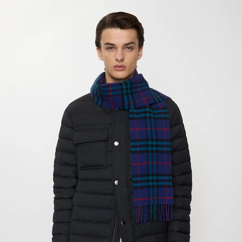Narrow Check Cashmere Scarf in Bugle blue | Burberry® Official