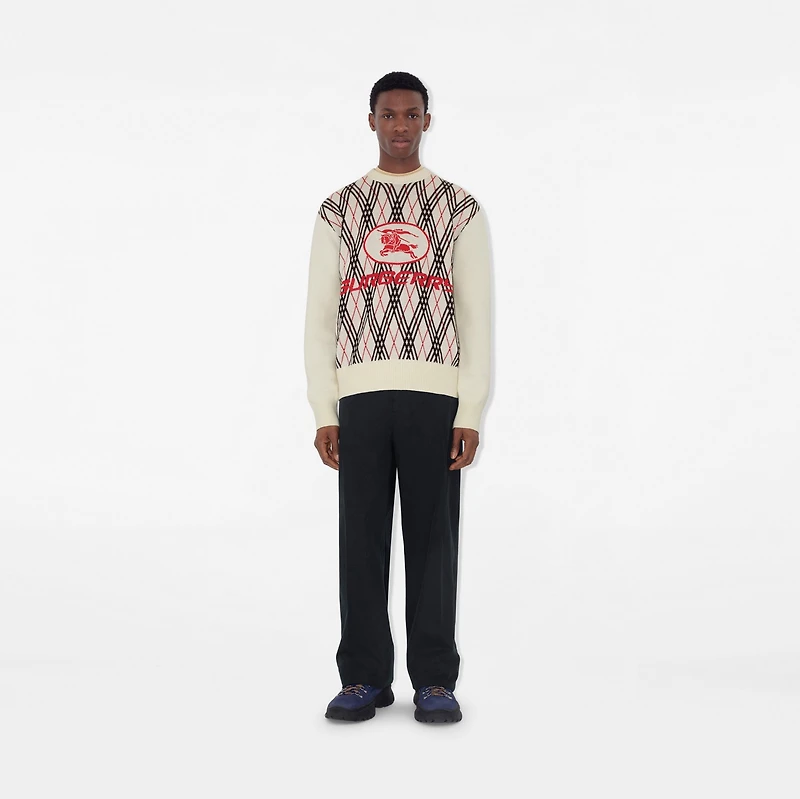 Argyle Check Wool Blend Sweater in Chalk white - Men, Cashmere | Burberry® Official