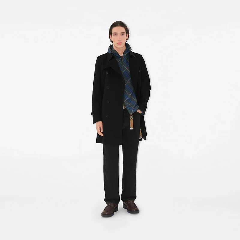 Mid-length Kensington Heritage Trench Coat in Black - Men, Cotton Gabardine | Burberry® Official