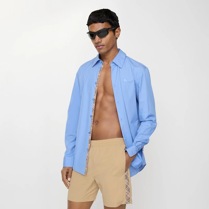 Check Trim Swim Shorts in Flax beige - Men, Nylon | Burberry® Official