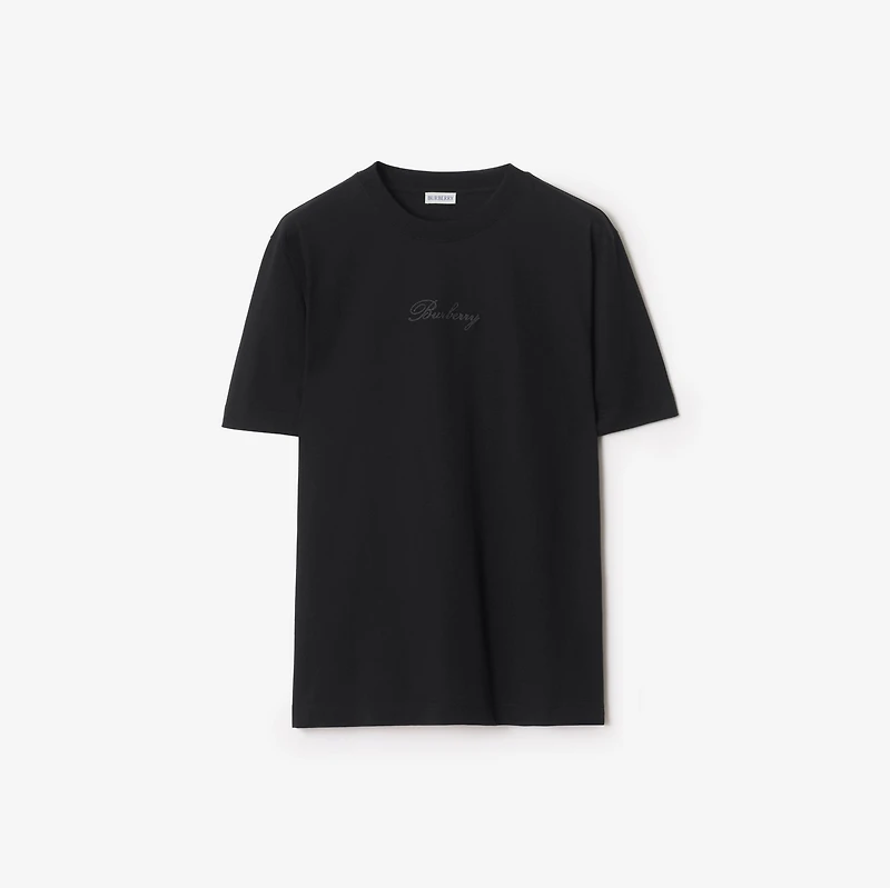 Check Cursive Logo Cotton T-shirt in Black - Men | Burberry® Official