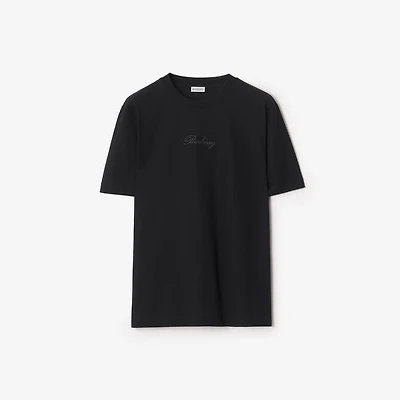 Check Cursive Logo Cotton T-shirt in Black - Men | Burberry® Official