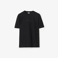 Check Cursive Logo Cotton T-shirt in Black - Men | Burberry® Official