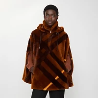 Check Intarsia Shearling Cape in Ginger brown | Burberry® Official