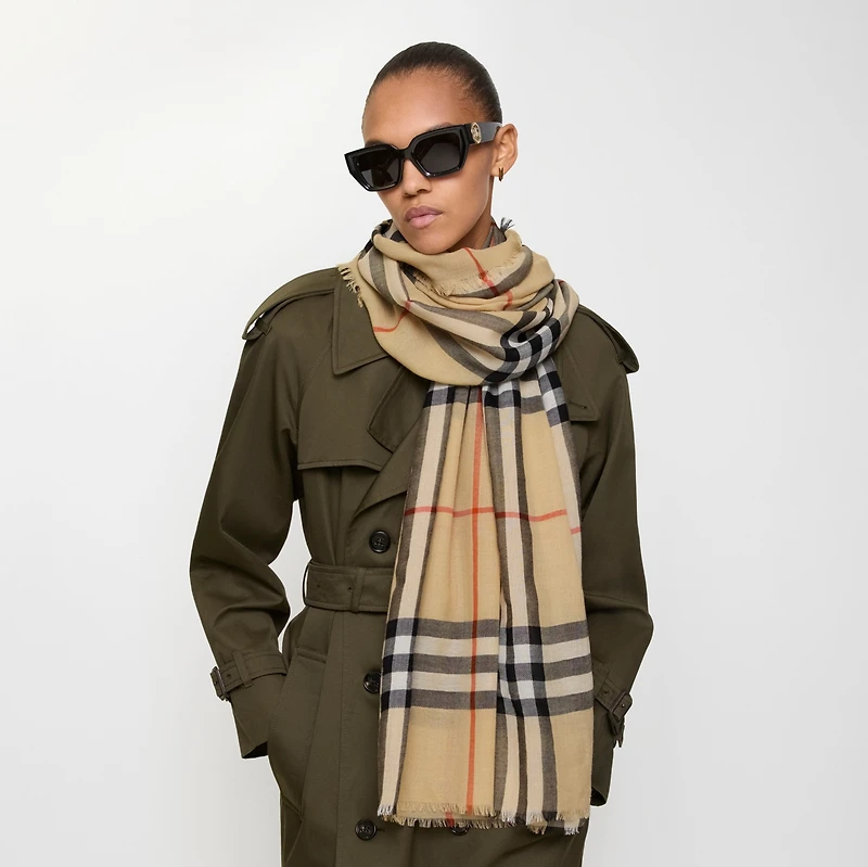 Check Wool Scarf in Sand beige | Burberry® Official