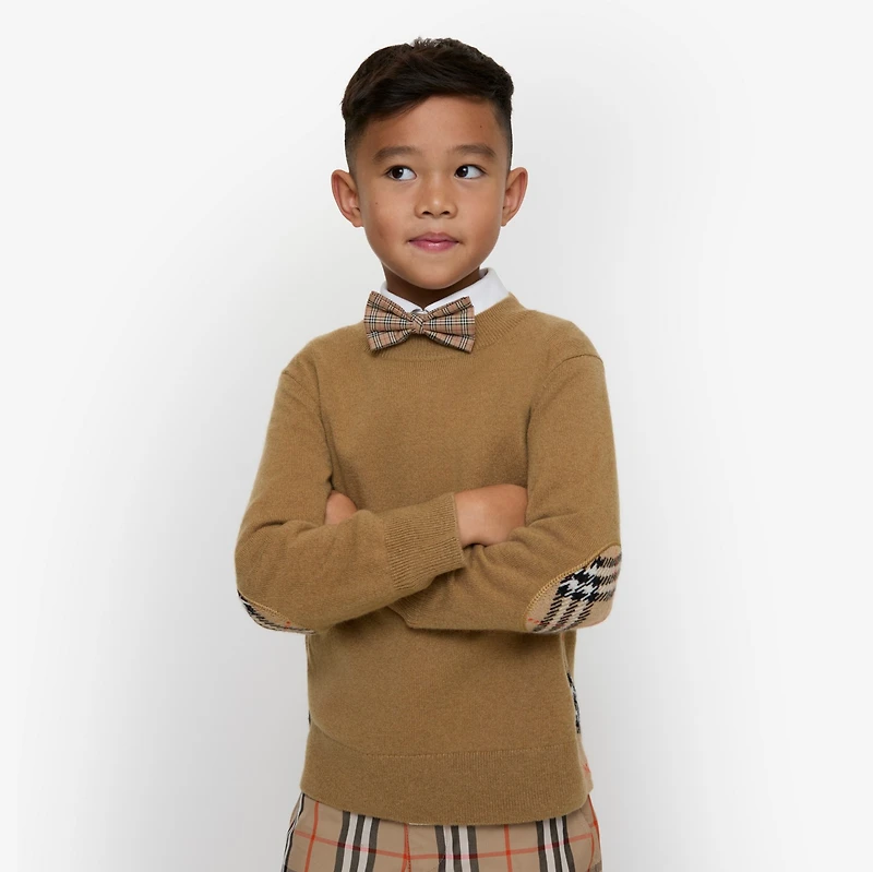 Check Cotton Poplin Bow Tie in Archive beige - Children | Burberry® Official