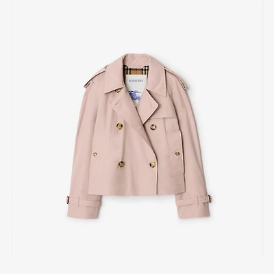 Cropped Tropical Gabardine Mayfair Trench Jacket in Pale sugar pink - Women | Burberry® Official