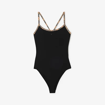 Check Trim Swimsuit in Black - Women | Burberry® Official