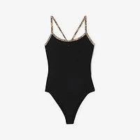 Check Trim Swimsuit in Black - Women | Burberry® Official