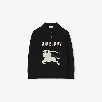 Long-sleeve EKD Cotton Polo Shirt in Black | Burberry® Official