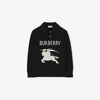 Long-sleeve EKD Cotton Polo Shirt in Black | Burberry® Official