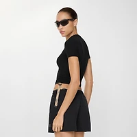 Check Trim Stretch Modal Cashmere T-shirt in Black - Women, Nylon | Burberry® Official