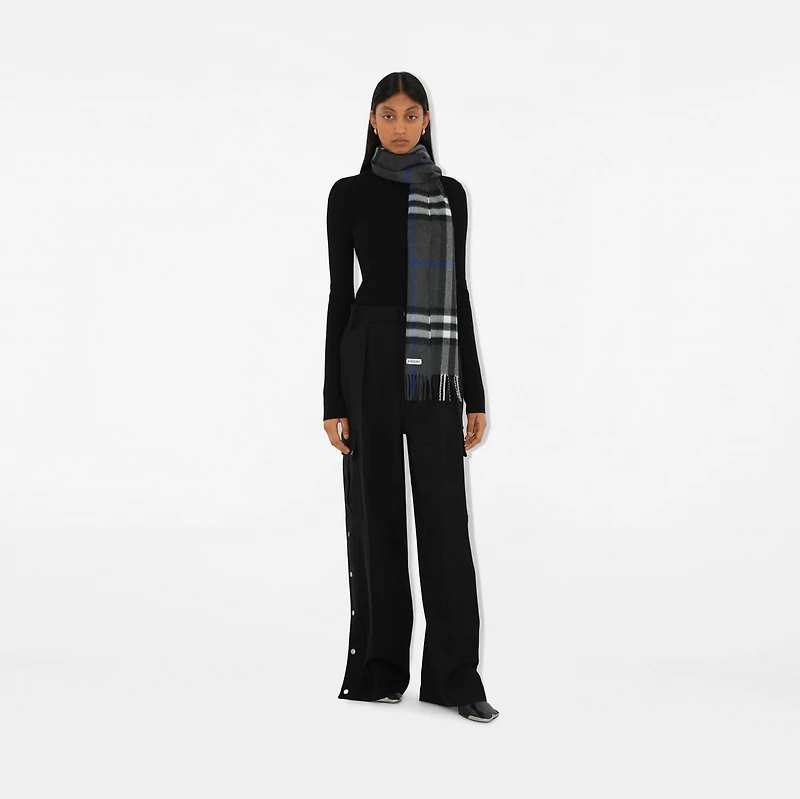 Check Cashmere Scarf in Dark charcoal | Burberry® Official