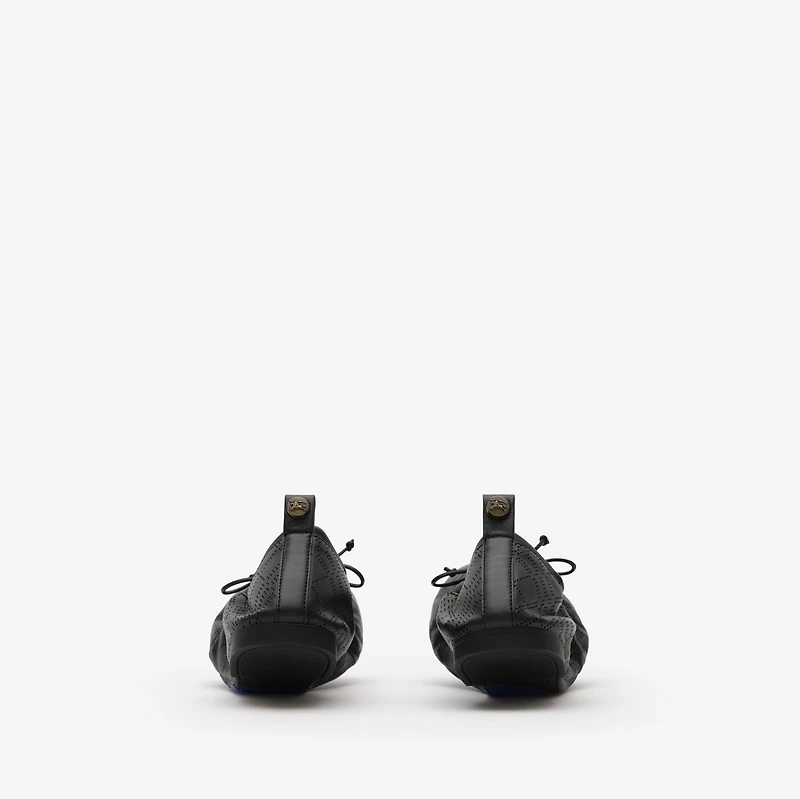 Check Leather Fawn Ballerinas​ in Black - Women | Burberry® Official