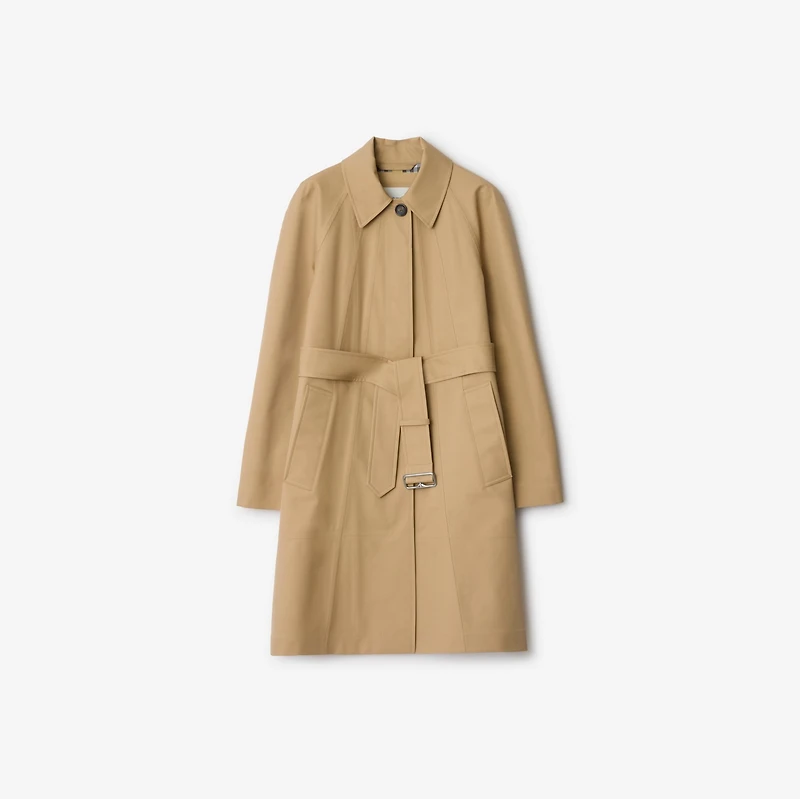 Mid-length Bonded Cotton Car Coat in Flax beige - Women, Technical | Burberry® Official