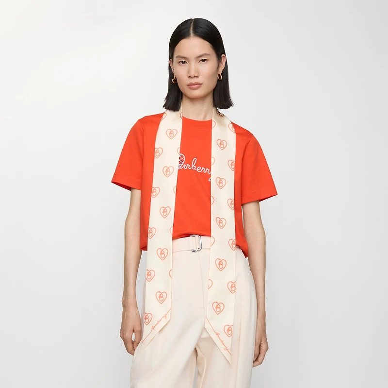 Skinny B Heart Silk Scarf in Alabaster | Burberry® Official