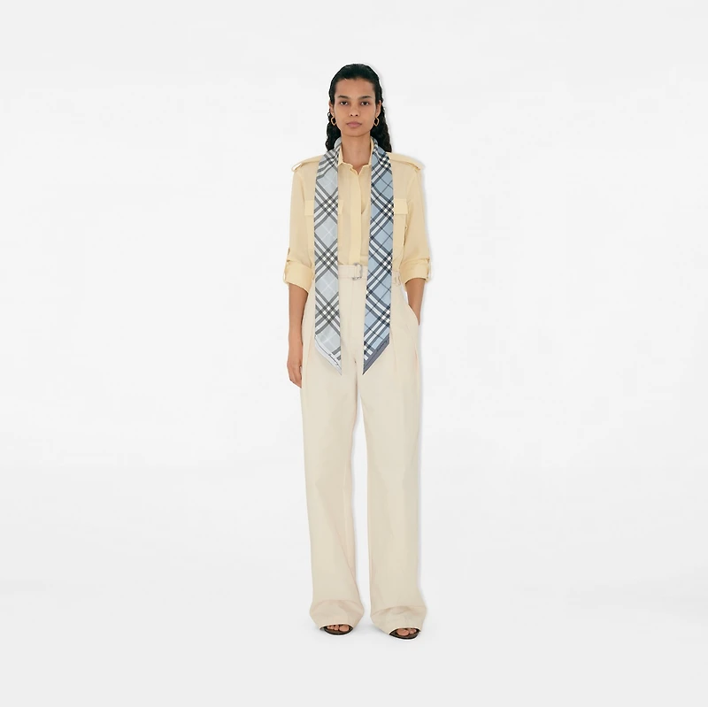 Skinny Contrast Check Silk Scarf in Mitten/bank | Burberry® Official