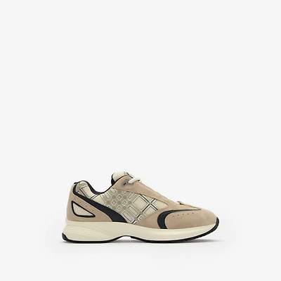 Nylon, Suede and Leather Eclipse Sneakers in Tawny beige/midnight blue - Men | Burberry® Official