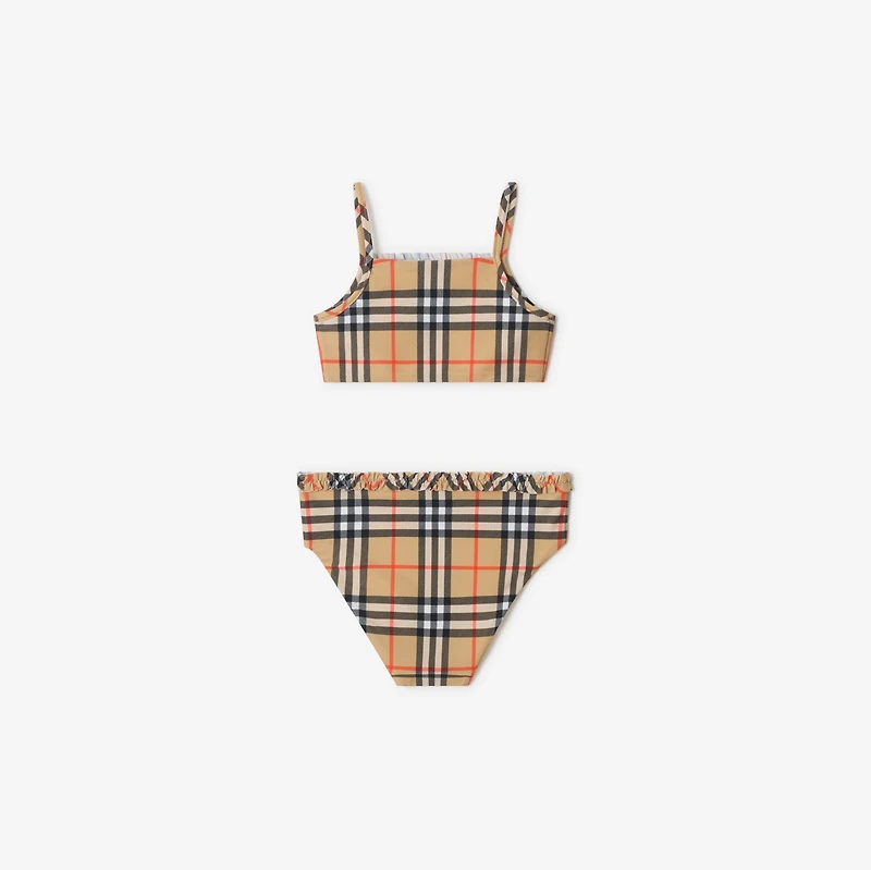 Ruffe Trim Check Bikini in Sand beige | Burberry® Official