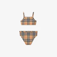 Ruffe Trim Check Bikini in Sand beige | Burberry® Official
