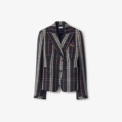 Check Wool Tailored Jacket in Donkey brown/field green - Women | Burberry® Official