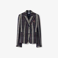 Check Wool Tailored Jacket in Donkey brown/field green - Women | Burberry® Official