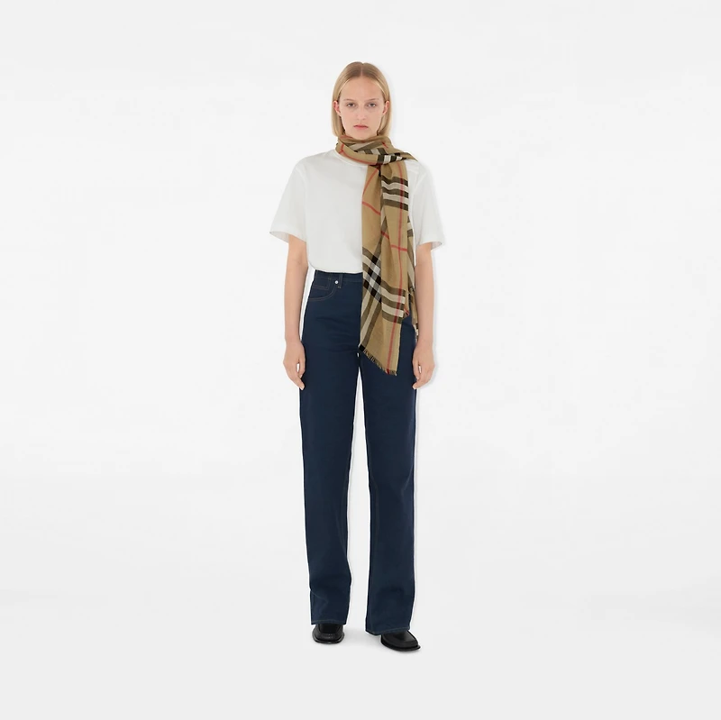 Wide Check Wool Silk Scarf in Archive beige | Burberry® Official