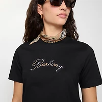 Check Cursive Logo Cotton T-shirt in Black - Women | Burberry® Official