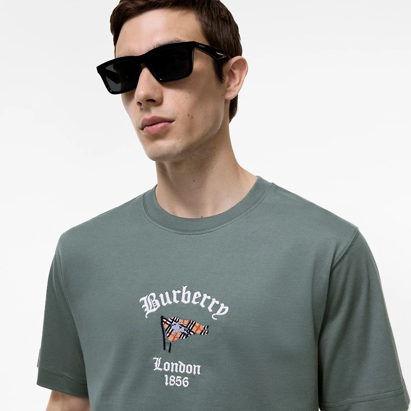 Check Flag Cotton T-shirt in Seafarer blue - Men | Burberry® Official