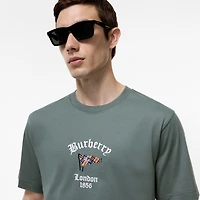 Check Flag Cotton T-shirt in Seafarer blue - Men | Burberry® Official