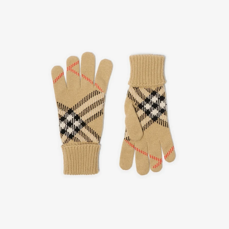 Check Cashmere Blend Gloves in Sand beige - Men | Burberry® Official