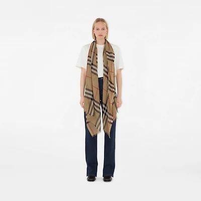 Wide Check Wool Silk Scarf in Archive beige | Burberry® Official