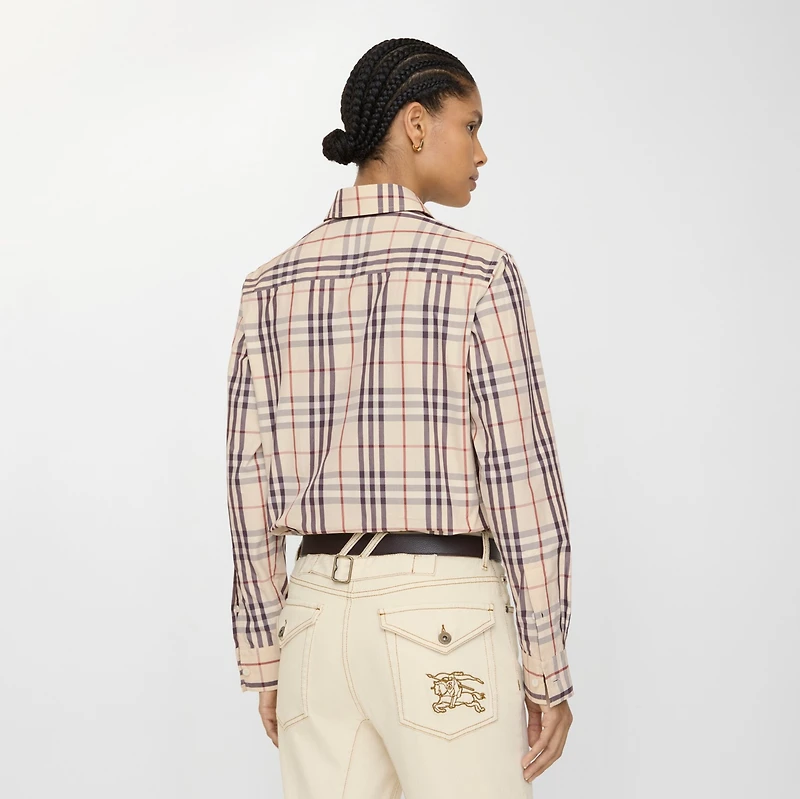 Regular Fit Check Cotton Shirt in Almond beige - Women | Burberry® Official