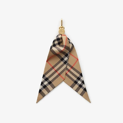 Check Silk Scarf Charm in Sand beige - Women | Burberry® Official