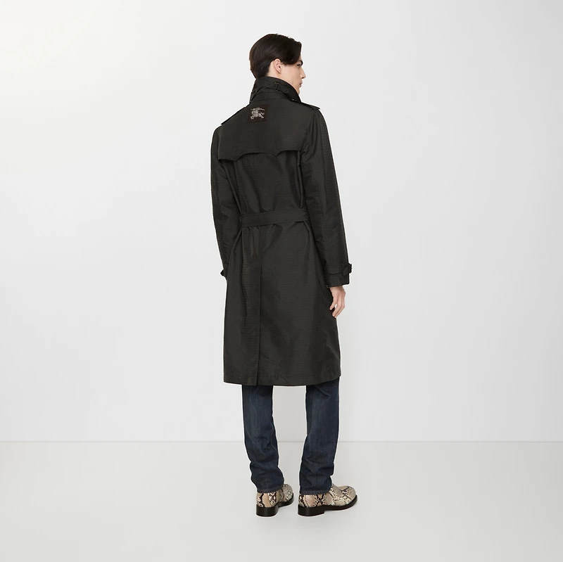 Long Geometric Nylon Blend Foxfield Trench Coat in Black/shade brown - Men | Burberry® Official