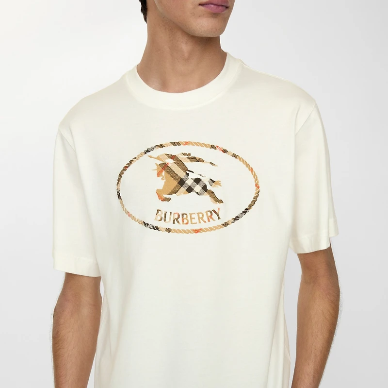Check Knight Stamp Cotton T-shirt in Chalk white - Men | Burberry® Official