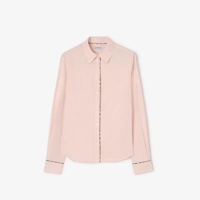 Check Trim Cotton Shirt in Ballet pink - Women | Burberry® Official