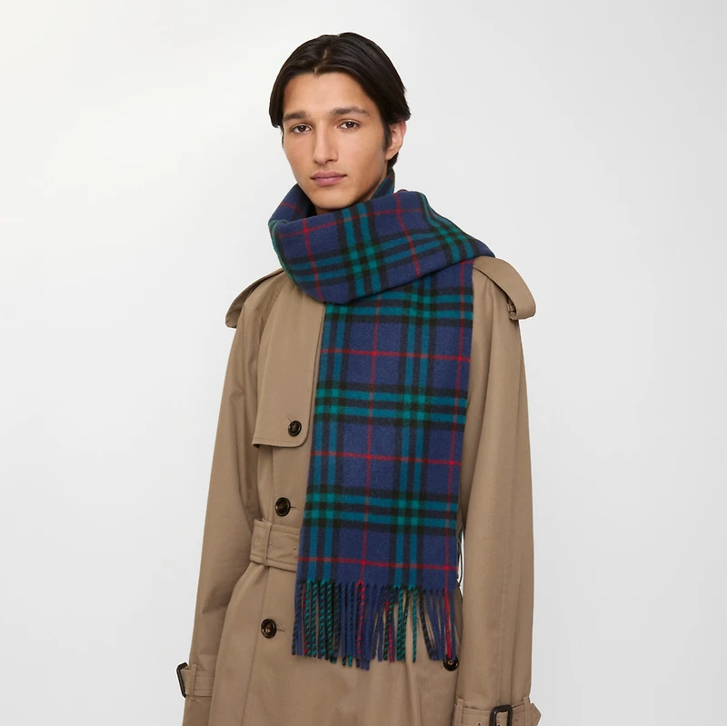 Check Cashmere Scarf in Bugle blue | Burberry® Official