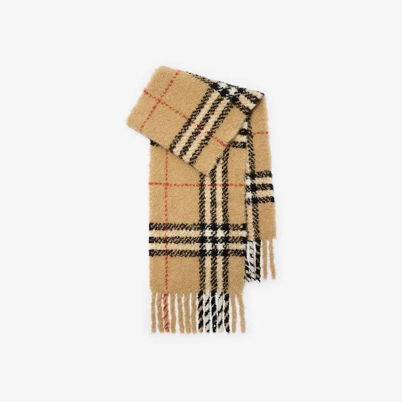 Check Alpaca Wool Blend Bouclé Scarf in Sand beige | Burberry® Official