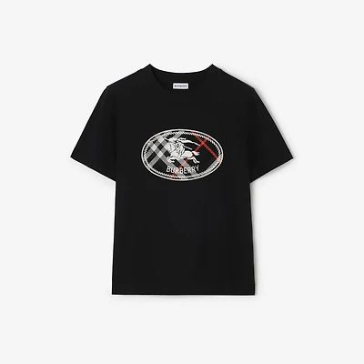 Check Knight Stamp Cotton T-shirt in Black - Women | Burberry® Official